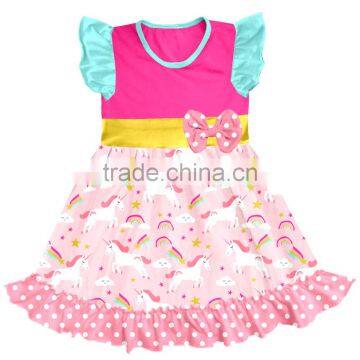 fashion baby unicorn print dress cutting remake new style kids party wear girl frock