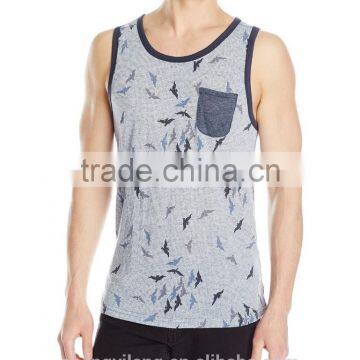 Mens Sports Wear Discharged Printing Mesh Dri Fit Singlet/tank Top/stringer With Pocket