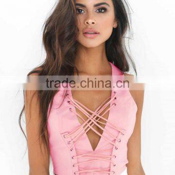 Sleeveless Slim Sexy Deep V Tie Webbing Tank Top Girls photo-2