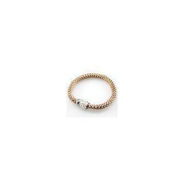 Rose Gold Plated Popcorn Mesh Bracelet With Crystal Rhinestone Clasp, BR377 Popcorn Bracelet For Ann