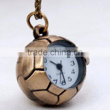 Vintage Cartoon Football Open Faced Pocket Watch Long Chain Pendant Necklace