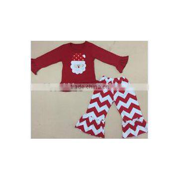 New fashion santa claus ruffle top cotton girls chevron ruffle trousers girl christmas outfits