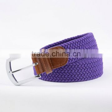 Wholesale customized 2014 womens braided elastic belt mens woven elastic cotton canvas leather stretch blet hemp belt