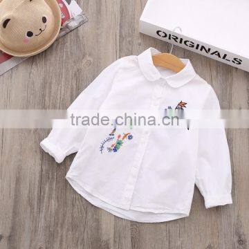 Baby infant boutique embroidery kids autumn clothes top shirt infant fall children toddler ruffle long sleeve girls blank shirt