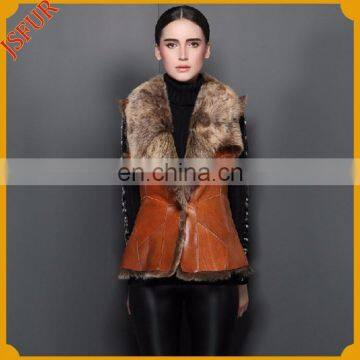 Top quality ladies sheepskin leather vest with genuine sheepskin fur slim style women vest