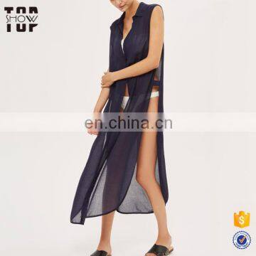 Chinese supplier beach cover ups maxi navy blue shirt dress