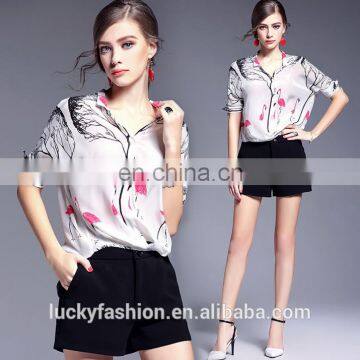 2016 BAIYIMO Latest hot sale O-neck floral printed fashion women shirt