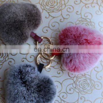 Factory wholesale multicolor rex rabbit fur heart shape fur keychain