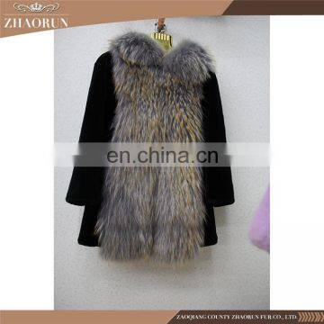 Wholesale Black Rex Rabbit Fur Coat Garment Rex Rabbit Fur Jacket With Raccoon Fur Hood