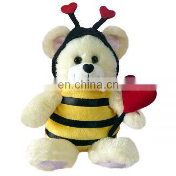 Valentine's Day Gift Wholesale Stuffed Animal Plush Bee Toy With Red Heart Custom Cute Soft Plush Bumble Bee