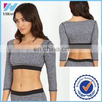 Yihao Wholesale trade assurance Women's sportswear Scoop Neck Grey/Black Crop top