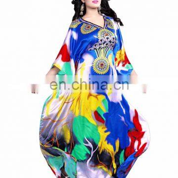 Women's MultiColour Satin Silk 3D Digital Printed Smart Kaftan / Latest Digital Printed Kaftan for Party Wear (kaftans Dress)
