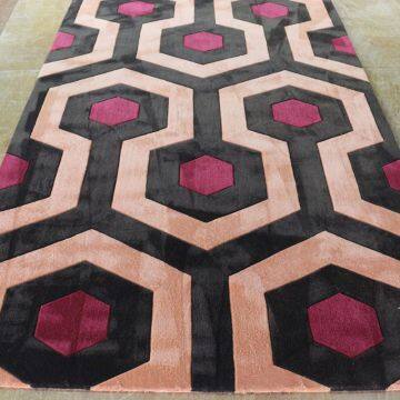 Black Red And Orange Rugs Wool And Nylon Hand Made Living Room Geometric Area Rug