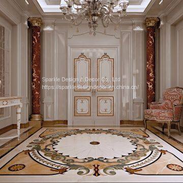 Manufacture Custom Made Hotel Lobby Flooring Design Natural Marble Waterjet Medallion Tiles photo-4