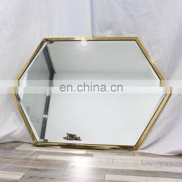 Modern New Style Metal Gold Frame  Vintage Hexagonal Framed Decorative Metal Wall Mirrors