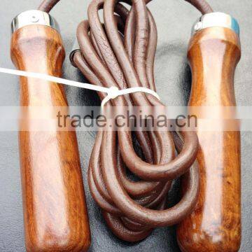 Jump Rope / Skipping Rope Dark Shade Wooden Handle - Adjustable Leather Rope - Weight Inserted