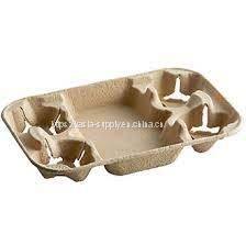 Molded fiber cup/food tray four cups disposable drink carrier pulp cup carrier