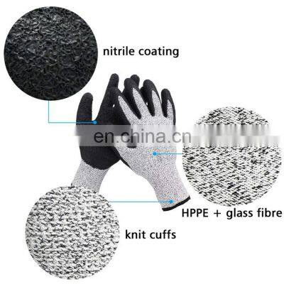 High Performance Latex Anti Cut Level 5 Working Gloves Rubber Palm Grip Coated Spearfishing Dive Gloves Puncture Resistant