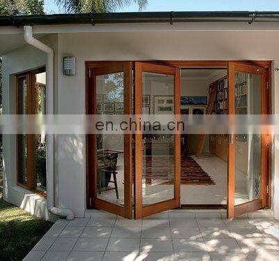 Cheap Price Wood Grain Patio Accordion Glass Lock Aluminum Bifold Door
