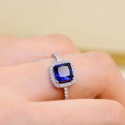 925 Sterling Silver Square Sapphire Zircon Rings Women's Zircon Rings photo-4