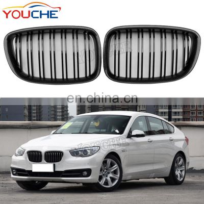 2-slat carbon fiber front bumper kidney grille for BMW 5 series GT F07 gloss black grill mesh 2010-2017