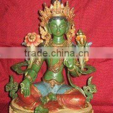 Hand Painted Green Tara Statue