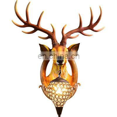 Indoor Modern Antlers Deer Head Wall Lamp American Country Retro Living Room Bedside Wall Lights