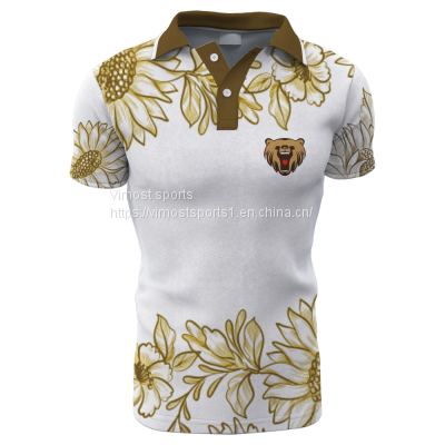 Customized Sublimation Polo Shirt With Short Sleeves With Flower Pattern