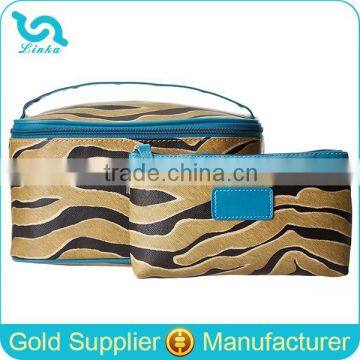 Deluxe Zebra Print PU Leather 2 Piece Cosmetic Bag Set Toiletry Cosmetic Bag Sets