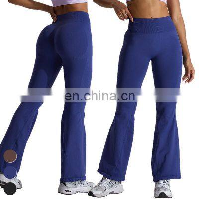 Customized Logo Wide Leg Seamless Outdoor Sports Pant Scrunch Butt High Waist Fitness Pants Women Seamless Flare Yoga Leggings