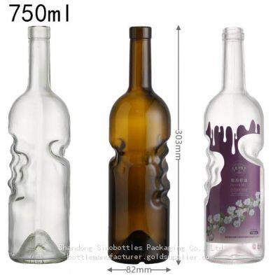 750ml 75cl Exquisite Design God Hand Shape glass bottle gold supplier SinoBottles Packaging