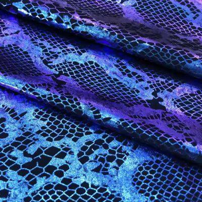 Shiny Holographic Reflective Snake Pattern Shiny Foil Print Nylon Spandex Knitted Fabric for Swimwear Sportswear photo-2