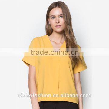 2016 chiffon women summer hot sale t shirt v-neck short sleeve fashion t shirt TS025