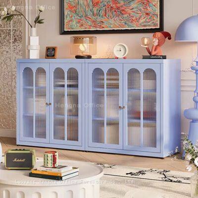 Customizable Metal Arched Office Storage Cabinet, Dust-proof Document Bookcase With Reeded Glass for Professional Workspace photo-5