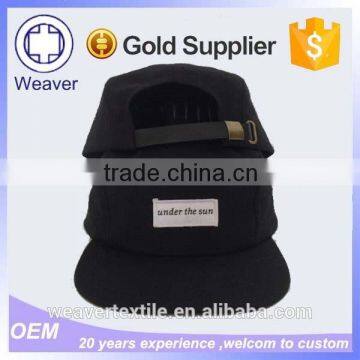 Black flat cap short brim cap with metal back closure