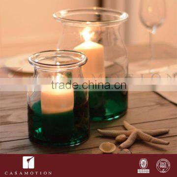 CASAMOTION Rimmed Hand Blown Art Glass Vase, Green, Small