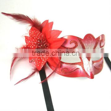 Plastic Venetian Flower Mask With Feather