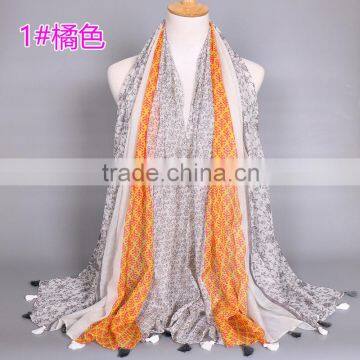 High Quality Small Flower Printed Wholesale Scarf Hijab with Fringes