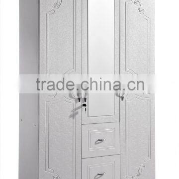 wardrobe 3 doors white color with middle mirror modern design