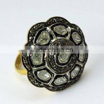 Wish Left !! Diamond & Polki 925 Sterling Silver Ring, Oxidized Silver Jewellery, Silver Jewellery India