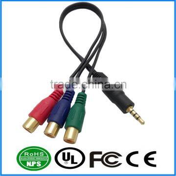 AUX Audio Male to 3 RCA Cable Gold Plated Audio I/O Wire Mount Cable for PC, Car Audio, Audio Equipment