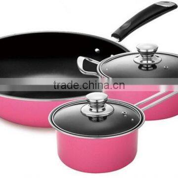 Wholesale price Aluminum Pink induction cookware set non stick