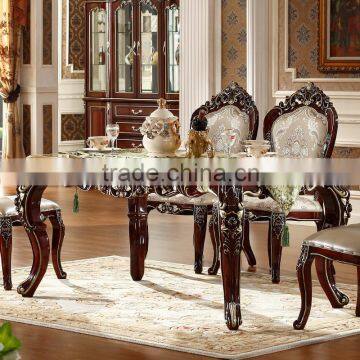 Luxury Classical Royal Baroque French Style Traditional Carved Wooden Antique Gold Silver Stroke Dark Brown Dining Room Set Quality Choice photo-2
