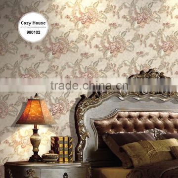 buy deep embossed plastic wallpaper, pastoral plant wall paper for powder room , import wall mural dealer