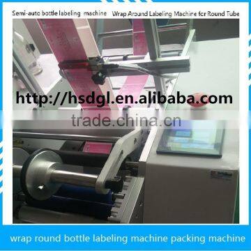 Semi-Automatic round bottle labeling machine self adhesive sticker wrapping packing machine OEM work with whole production line