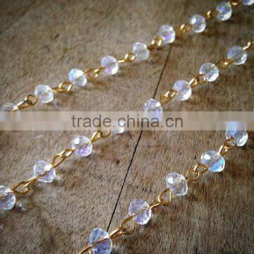 100cm Round Faceted Clear Bead Necklace Chain 8mm Glass Bead Gold Chain Jewelry Making Supplies