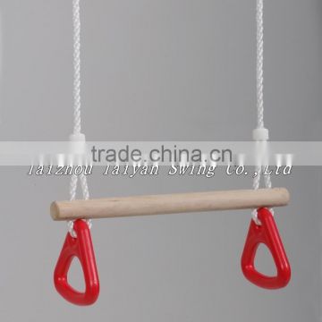 wooden trapeze bar swing with triangle rings