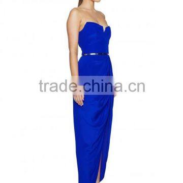 Lady's Silk Crepe de Chin Long Strapless Evening Dress photo-3