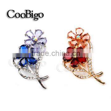 Fashion Jewelry Colorful Crystal Flower Pin Brooch Women Lady Dresses Hijab Scarf Party Promotion Gift Appreal Accessories