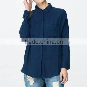 Women's Plus Size Long Sleeve Pocket Top Shirt Blouse OEM ODM Type Clothing Factory Manufacturer From Guangzhou